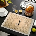 Tovaglietta in lino con stampa retrò lettera J e motivo calligrafico artistico per sala da pranzo - Lettera J