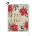 Double-sided Christmas garden flag with poinsettia pattern and black metal stand - Merry Christmas Poinsettia Style (Style 10)