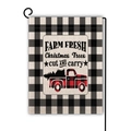 Drapeau de jardin de Noël double face avec camion rouge sur motif à carreaux - Camion de Sapin de Noël Farm Fresh (9)