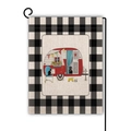 Double-sided Christmas garden flag with vintage RV camper and buffalo plaid border - Vintage Camper with Animals Style (4)