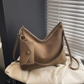 Retro brown large capacity hobo shoulder bag in lychee textured faux leather with small pouch - Brown