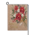 Double-sided Christmas garden flag with flax texture and metallic black stand - Season's Greetings Vintage Floral Style (Style 11)
