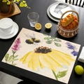 Linen placemat with sunflower and bee pattern on dark wood table setting - Sunflower Bee Style (款式-13) / 45*30cm