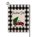 Drapeau de jardin de Noël double face avec camion rouge et bordure à carreaux noirs - Camion Sapin de Noël Police Noire (10)