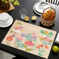 Set de table en lin Fête des Mères avec oiseaux et fleurs sur table en bois noir - Série Fleurs et Oiseaux (Style-1)