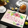 Détail du set de table en lin Happy Mother's Day avec des illustrations florales - Écrit à la Main Floral (Style-2)