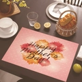 Close-up of Mother's Day linen placemat with pink floral patterns and festive text - Pink Floral Bloom (Style 2)