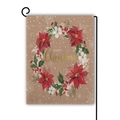 Double-sided Happy Christmas linen garden flag with festive wreath and metal stand - Happy Christmas White Wreath Style (Style 12)