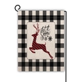 Drapeau de jardin de Noël avec bordure à carreaux noirs et motif de renne - Motif Renne sous la Neige (11)