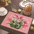 Linen placemat with pink tulips and Happy Mother's Day text on dark wooden table - Pink Tulip Style (款式-2)