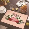 Close-up of linen place mat with rose floral print and Happy Mother's Day text on wood table - Red Rose Greeting (款式-4)
