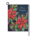Double-sided Christmas garden flag with red poinsettia and Merry Christmas print - Merry Christmas Dark Blue Poinsettia Style (Style 13)