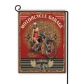 Vintage motorcycle garden flag with double-sided retro biker design and linen texture - 1968 Garage Style(11) / 45x30cm