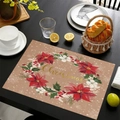 Linen Christmas placemat with festive wreath and gold Happy Christmas lettering - Happy Christmas Wreath Style (12) / 45*30cm