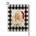 Bandiera da giardino natalizia con Babbo Natale retrò e bordo a scacchi con supporto - Stile Illustrazione Babbo Natale Vintage (7)