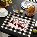Tovaglietta natalizia con albero a quadri rossi e scritta Merry & Bright - Slitta Vintage (14)