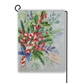 Double-sided Christmas garden flag with holly leaves and Merry Christmas vintage tag - Merry Christmas Candy Cane Style (Style 14)