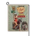 Vintage Route 66 motorcycle garden flag with double-sided linen print and metal stand - Motel Cafe Style(12) / 45x30cm
