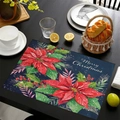 Navy blue Christmas placemat featuring red poinsettia floral prints and Merry Christmas text - Deep Blue Poinsettia Merry Christmas Style (13) / 45*30cm