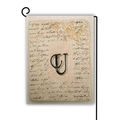 Bandiera da giardino vintage in lino con lettera U nera e decoro calligrafico retro - Stile U / 45*30cm