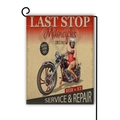 Double-sided linen garden flag with vintage motorcycle and retro pin-up girl design - Last Stop Style(13) / 45x30cm
