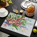 Christmas linen placemat with candy canes and blue bow on black dining table - Candy Cane Merry Christmas Style (14) / 45*30cm