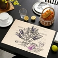 Set de table rectangulaire en lin avec imprimé lavande vintage sur une table en bois foncé - Style d'Impression de Texte Lavande Champêtre Vintage (Style-13)
