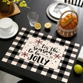 Tovaglietta natalizia in lino con bordo a quadretti e scritte festive allegre - Stile Stagione Jolly (14)