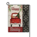 Dettaglio della bandiera da giardino in lino a doppia faccia con camion rosso e Natale - Pickup Vintage Happy Holiday (6) / 45*30cm