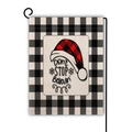 Drapeau de jardin de Noël avec bordure à carreaux, motif chapeau de Noël et support métal - Bonnet de Noël à Carreaux (15)