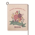 Doppelseitige Gartenflagge aus Leinen mit Rosen und Happy Mother's Day Gruß für außen - Jute Rosenstrauß Stil