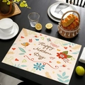 Tovaglietta in lino per la Festa della Mamma con stampe floreali e scritte artistiche - Uccelli Colorati e Cuori (Style-4)