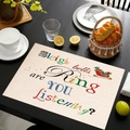 Linnen kerst placemat met kleurrijke Sleigh Bells Ring tekst en rode arrenslee print - Slee Bellen Stijl (cd-1)