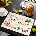 Gedetailleerde textuur van linnen placemat met feestelijke Winter Wonderland print - Winter Wonderland Stijl (cd-2)