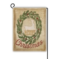 Christmas garden flag with reindeer silhouette and pine wreath on rustic linen fabric - Merry Christmas Reindeer Silhouette Style (Style 18)