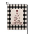Christmas garden flag with buffalo plaid border and festive tree lettering on metal stand - Text Christmas Tree Style (8) / 45x30cm