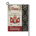 Double-sided linen Christmas garden flag featuring a red vintage bus and Happy Holiday text - Vintage Bus Happy Holiday (1) / 45*30cm