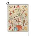 Detail der Leinen-Gartenfahne mit Hello Fall Pilz- und Kürbis-Design im Freien - Hallo Herbst - Pilz (7) / 45x30cm