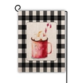 Bandiera da giardino natalizia con bordo Buffalo check e disegno di tazza di cacao rosso - Stile Tazza Rossa Faccia Sorridente (13)