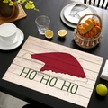 Tovaglietta natalizia in lino con cappello di Babbo Natale e scritta HO HO HO - Stile Cappello di Babbo Natale Ho Ho Ho