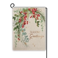 Double-sided Seasons Greetings garden flag with red berry wreath and metal stand - Seasons Greetings Berry Loop Style (Style 19)