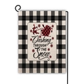 Christmas garden flag with buffalo plaid border and Dashing Through the Snow text on stand - Dashing Through The Snow Reindeer Style (9) / 45x30cm