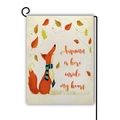 Close-up of autumn garden flag texture with fox illustration and heart quote - Autumn Is Here Inside My Heart Style / 45cmx30cm