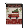 Double-sided linen Christmas garden flag with vintage red car and Merry & Bright text - Vintage Car Merry & Bright (3) / 45*30cm