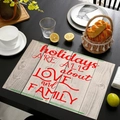 Sottopiatto in lino con citazione natalizia su sfondo legno per decoro cucina calda - Holidays About Love and Family (Stile-6)