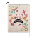 Double-sided Mother's Day garden flag with floral design and metal stake holder - Beige Burlap Pink Butterfly Style (10)
