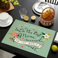 Set de table en lin avec fleurs vert clair et texte Happy Mother's Day sur table - Motif Floral Vert Clair Grain Lychee (Style-8)