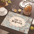 Linen table mat in light blue with vintage floral pattern and THANK YOU Mom text - 45*30cm / Light Blue Vintage Hand-drawn (Style 8)