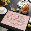 Linen Christmas placemat with pink wreath design and Season's Greetings script - Light Pink Greetings Wreath Style (20) / 45*30cm