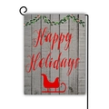 Double-sided linen garden flag with Happy Holidays text and festive wood texture - Happy Holidays Sleigh